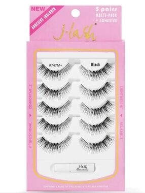 J-lash 5-Pair Black False Eyelashes Multi-Pack w/Adhesive